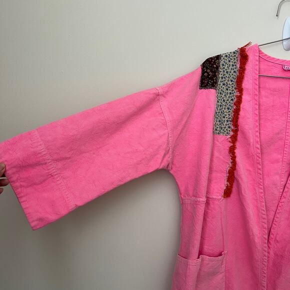 APIECE APART Hot Pink Patchwork Cotton Canvas Open Cardigan Jacket Size M / L - Picture 3 of 15